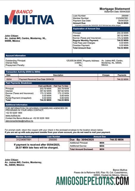 em branco Modelo de declaração de hipoteca do México Banco Multiva em Word e PDF